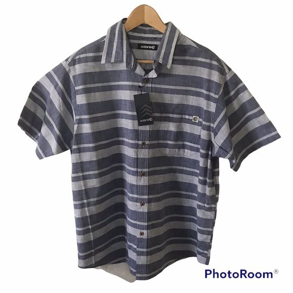 Solaris Shirt Short Sleeve Button Up Woven Stripe Shirt Mens Large Blue Outdoors - Picture 1 of 5
